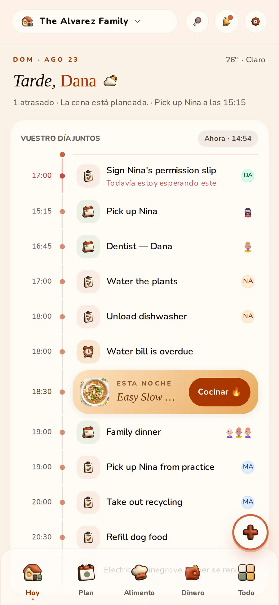 La pantalla de HomyIQ Today que se muestra en Español