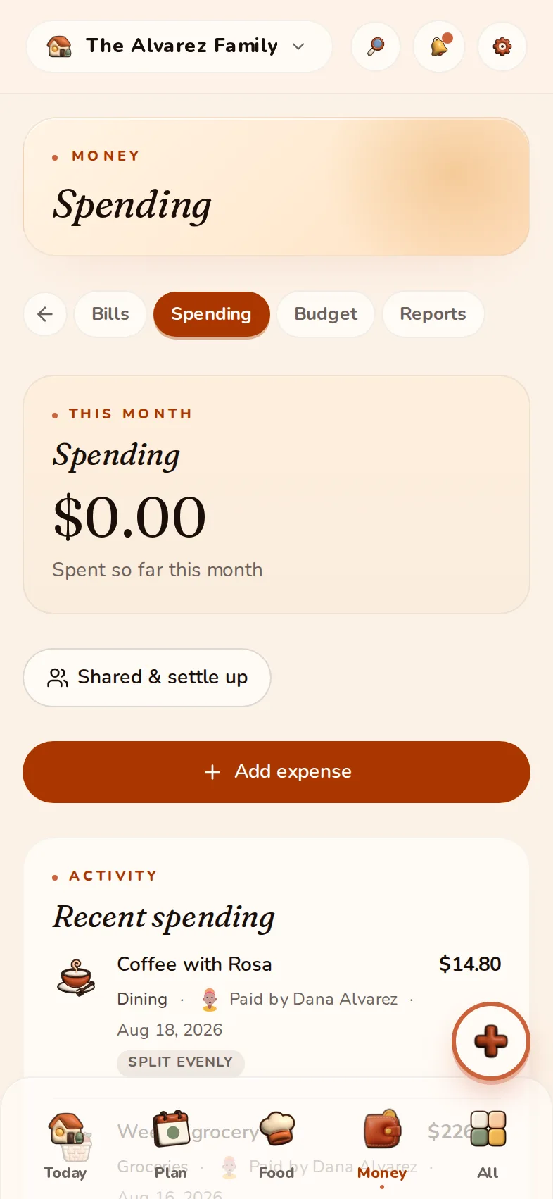 The HomyIQ shared-expenses screen showing a settle-up balance